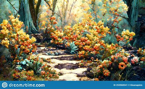 Oil Painting Landscape Autumn Forest Near The Lake O Stock Illustration