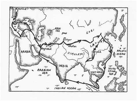 Beautiful Black And White Map Of Marco Polos Journey We Read The