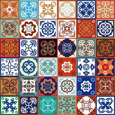 Mega Set Of Ceramic Tiles With Ethnic Floral Geometric Prints