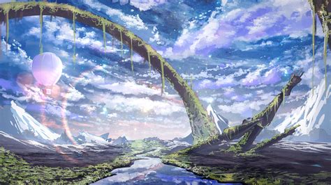 Download Scenic Reflection River Hot Air Balloon Cloud Sky Anime Landscape Anime Landscape Hd