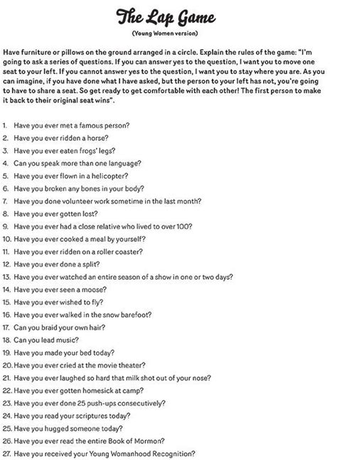 Get to know you games for teens. An LDS life - inspiration for YW, visiting teaching, home ...