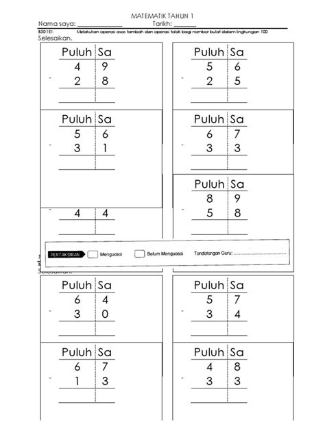 Soalan Latihan Matematik Tahun 1 Kssr