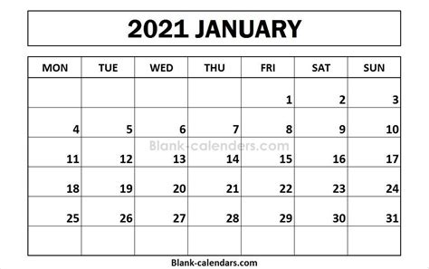 Editable 2021 Free Printable January 2021 Calendar