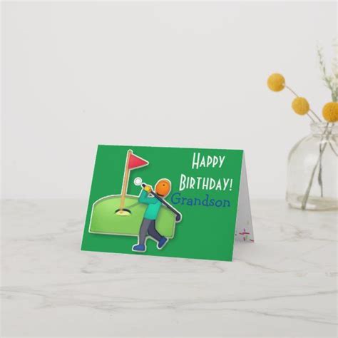Grandson Emoji Golf Green Happy Birthday Card Grandson