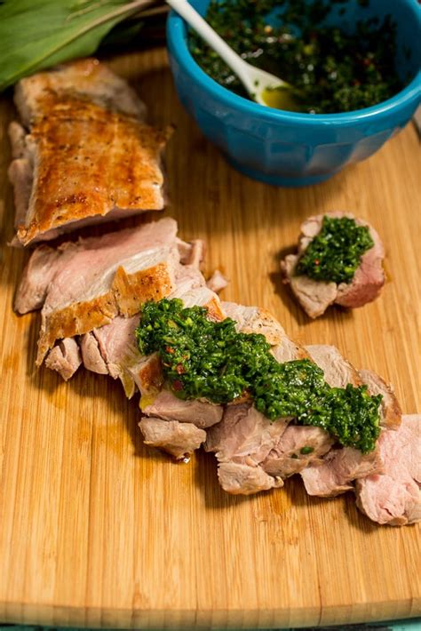 Because we serve this easy pork tenderloin recipe with a generous bowlful of gloriously rustic homemade chimichurri sauce, we don't bother with a marinade. Pork Tenderloin with Ramp Chimichurri Sauce - The Girl in ...
