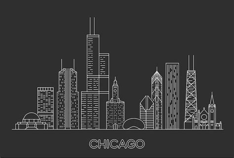 Premium Vector Linear Chicago City Skyline Usa Vector Illustration
