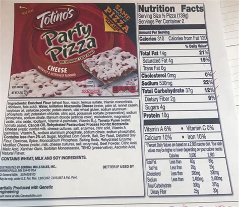 Solved Totnos Nutrition Facts Serving Size ½ Pizza 139g