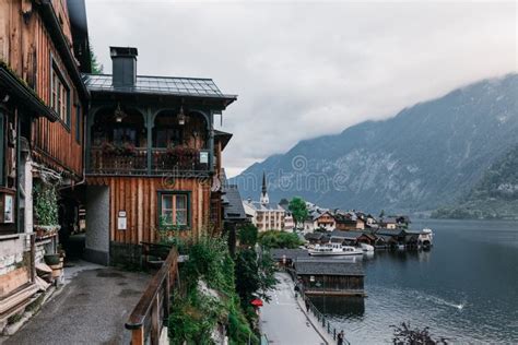 Hallstatt Lakeside Town Reflecting In Hallstattersee Lake In The