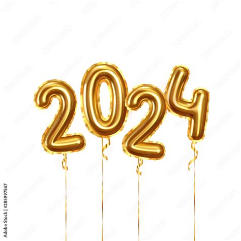 Happy New Year 2024 Background Realistic Golden Balloons Decorative