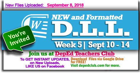 Update Week 5 2nd Quarter Daily Lesson Log September 10 14 2018