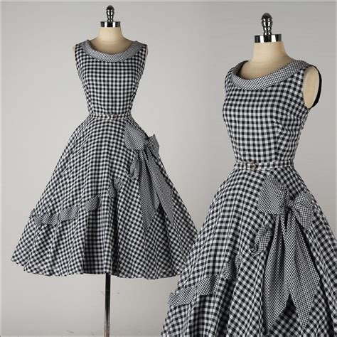 Black Gingham Cotton Vintage 1950s Dresses Dresses Gingham Dress