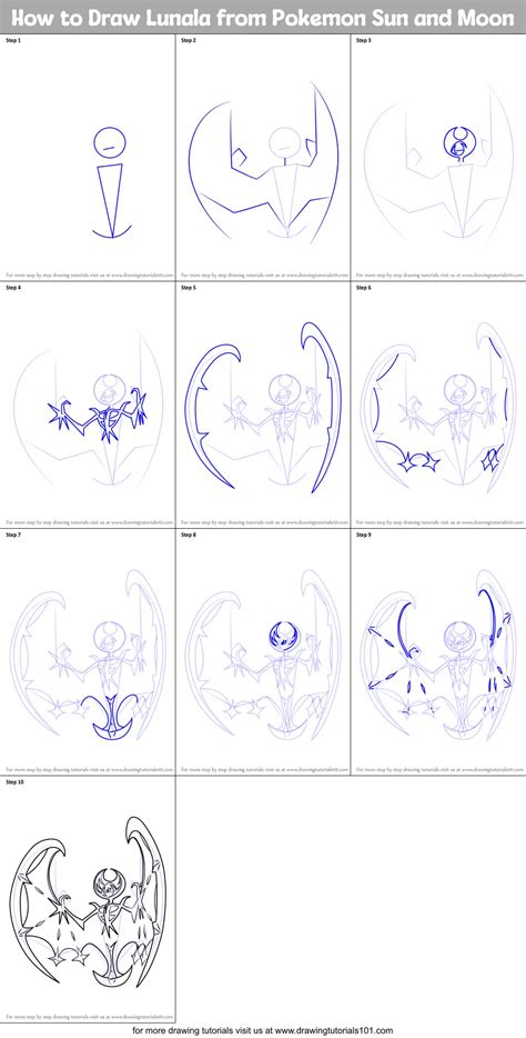 How To Draw Lunala From Pokemon Sun And Moon Printable Step By Step