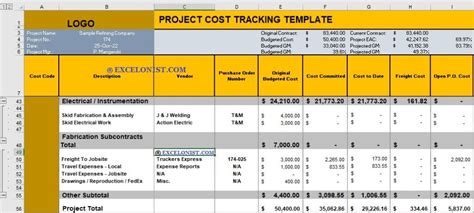 Project Cost Tracking Template Excel Excelonist