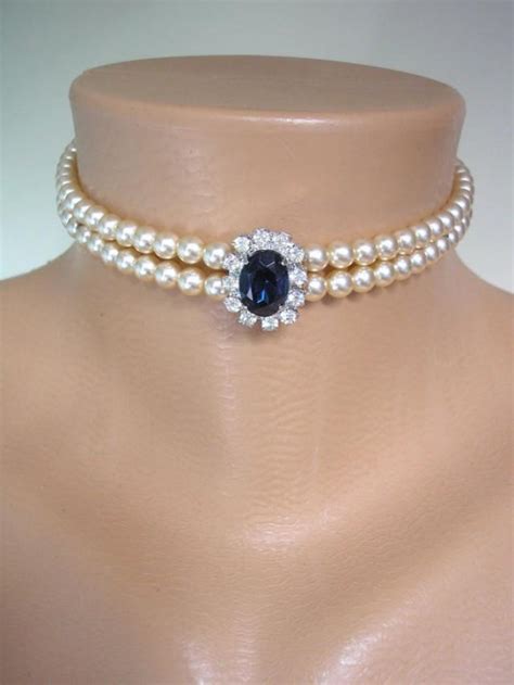 Sapphire Pearl Bridal Choker Great Gatsby Jewelry Pearl Necklace
