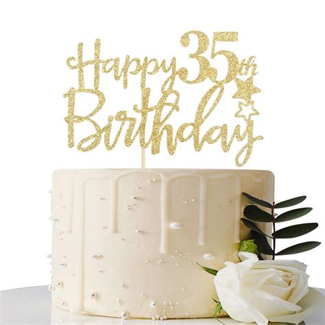 Buy Gold Glitter Happy 35th Birthday Cake Topperhello 35 Cheers To 35