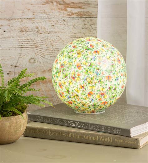 Lighted Floral Print Decorative Glass Globe Wind And Weather