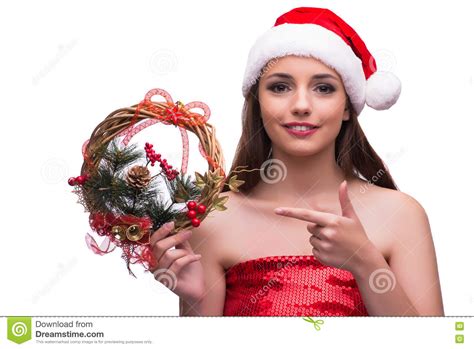 The Santa Girl In Christmas Concept Isolated On White Stock Image Image Of Person Celebration