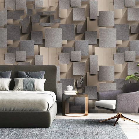 3d Wallpaper Modern Simple Geometric Grey Lattice Non Woven Flocking