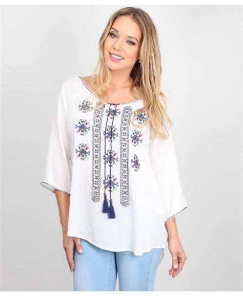 Krisp Embroidered Bohemian Tunic Top Womens From Krisp Clothing Uk