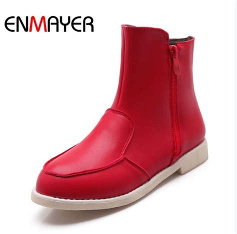 Enmayer New Snow Winter Boots Hot Sale Platform High Heels Zip Ankle Boots Round Toe Black Rock