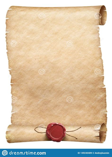 Old Parchment Scroll With Wax Seal With Thread Isolated Stock Image ...