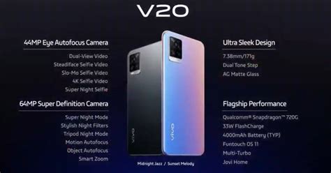 Features 6.44″ display, snapdragon 720g chipset, 4000 mah battery, 256 gb storage, 8 gb ram. Mantap dan Canggih, Ini Spesifikasi HP Vivo V20, Layar ...