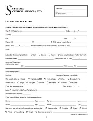 A client intake form is a type of questionnaire that you share with your customers at the very beginning of your working relationship with them. 99 Printable Client Intake Form Templates - Fillable Samples in PDF, Word to Download | PDFfiller