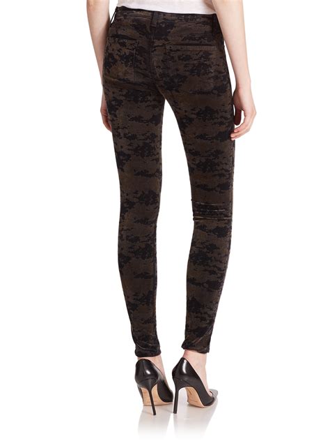 J Brand Denim Mid Rise Super Skinny Luxe Velveteen Camo Print Jeans In
