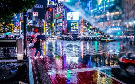 Download Wallpapers Tokyo Night City Rain Skyscrapers Metropolis