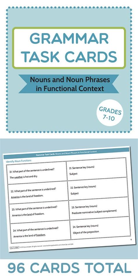 Language Arts Grammar Task Cards Nouns And Noun Phrases In Functional