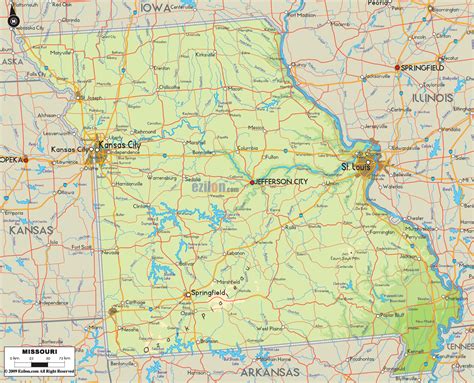 Physical Map Of Missouri State Usa Ezilon Maps