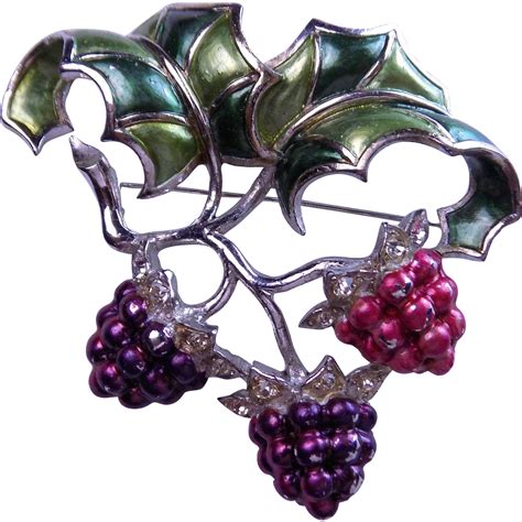 Boucher Enameled Raspberry Pin Brooch 1941 Fruit Jewelry Vintage