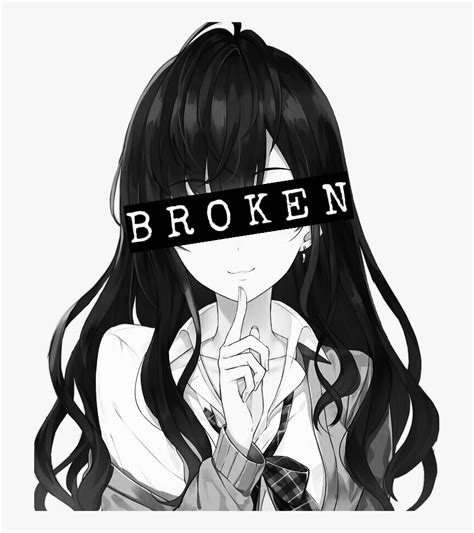 Animegirl Blackandwhite Greyscale Broken Depression Cute