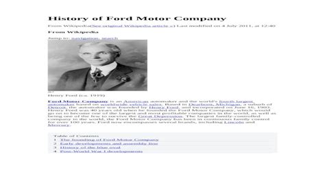 History Of Ford Motor Company Doc Document
