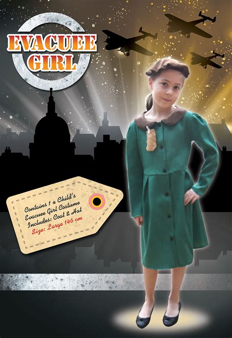 Girls Evacuee Girl Costume For 40s Wwii London Fancy Dress Outfit Ebay
