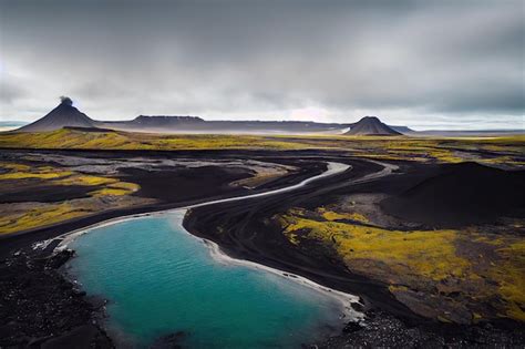 Premium Photo Dark Turquoise Iceland Aerial River Among Brown Plain