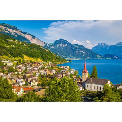 Alpen Home Town Of Weggis At Lake Lucerne Switzerland Wrapped Canvas