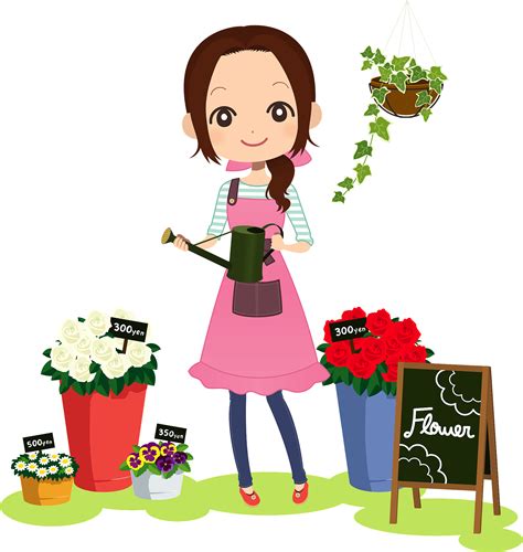 Flower Shop Clipart Flower Stand Florist Girl Selling Bouquets At