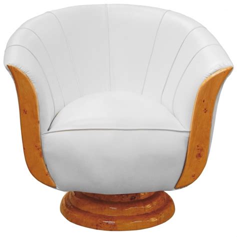 Armchair Tulip Art Deco Style Elm And White Leatherette