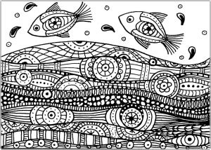 Free printable llama with fish pattern coloring page in vector format, easy to print from any device and automatically fit any paper size. Fishes - Coloring Pages for Adults