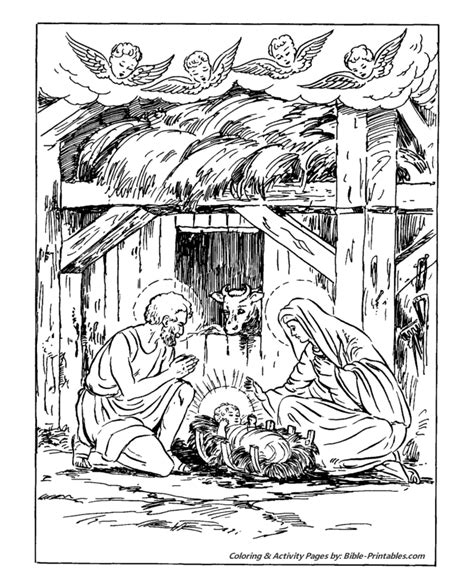 Classic Christmas Coloring Pages Angels Watching Baby Jesus