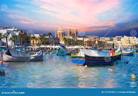 Traditional Boats On The Sea Of Malta Stock Photo Image Of