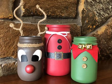 Santa And Helpers Painted Mason Jars Christmas Jars Mason Jar
