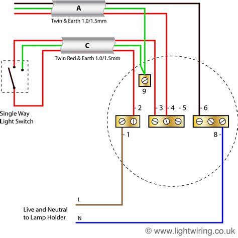This circuit diagram describes the wiring a two way switch in such an arrangement so that the flat twin&earth and 3 core&earth cables are not broken or interrupted. lighting wiring diagram | Light wiring