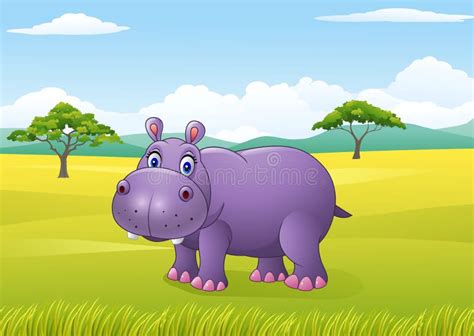 Cartoon Funny Hippo In The Jungle Stock Vector Illustration Of Forest