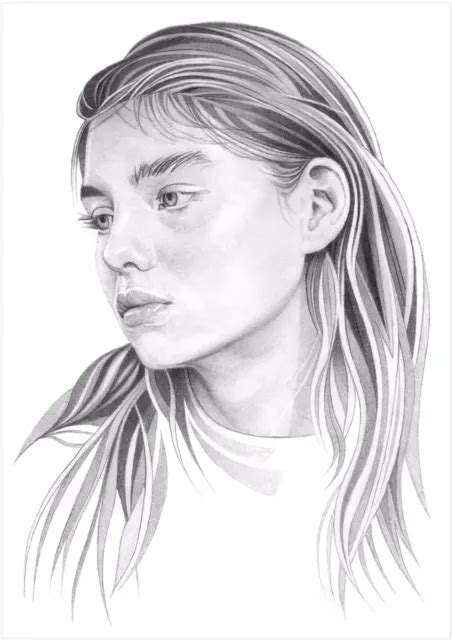 Original A4 Female Portrait Pencil Drawing Stylized Semi Abstract 72