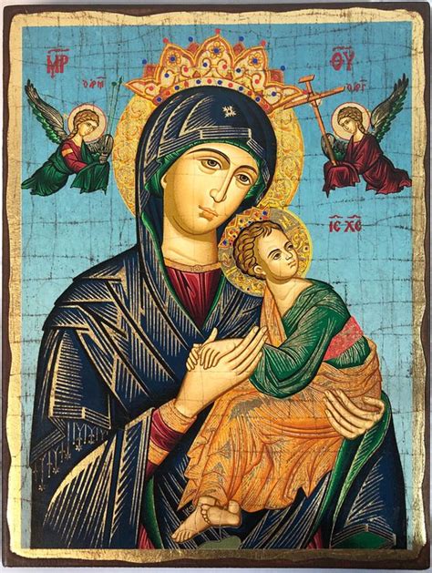 Virgin Mary Perpetual Help (In Blue), Greek Serigraph Orthodox Icon - at Holy Trinity Store