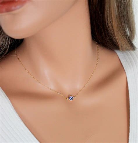 Evil Eye Necklaces Gold Filled Blue Eyes Minimalist Kabbalah Jewelry