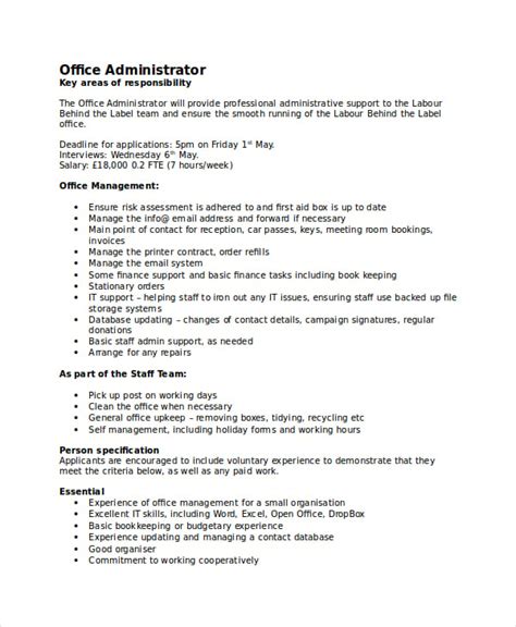 Office Administrator Job Description Template Office Administrator