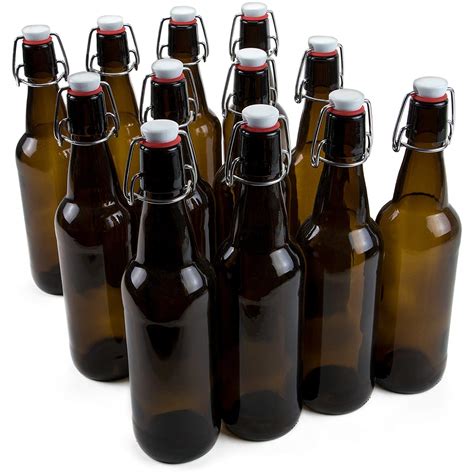 BEER BOTTLES 12 PACK Flip Tops 500ml (16.9 Ounce) Grolsch-Type Amber Glass Pressure Bottles ...